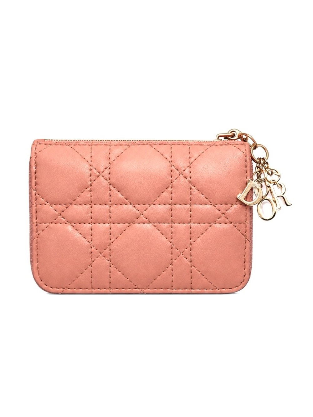 Dior Pink Cannage Quilted Compact Zippy Wallet W/ Charms & OG Tag RETAIL $640
